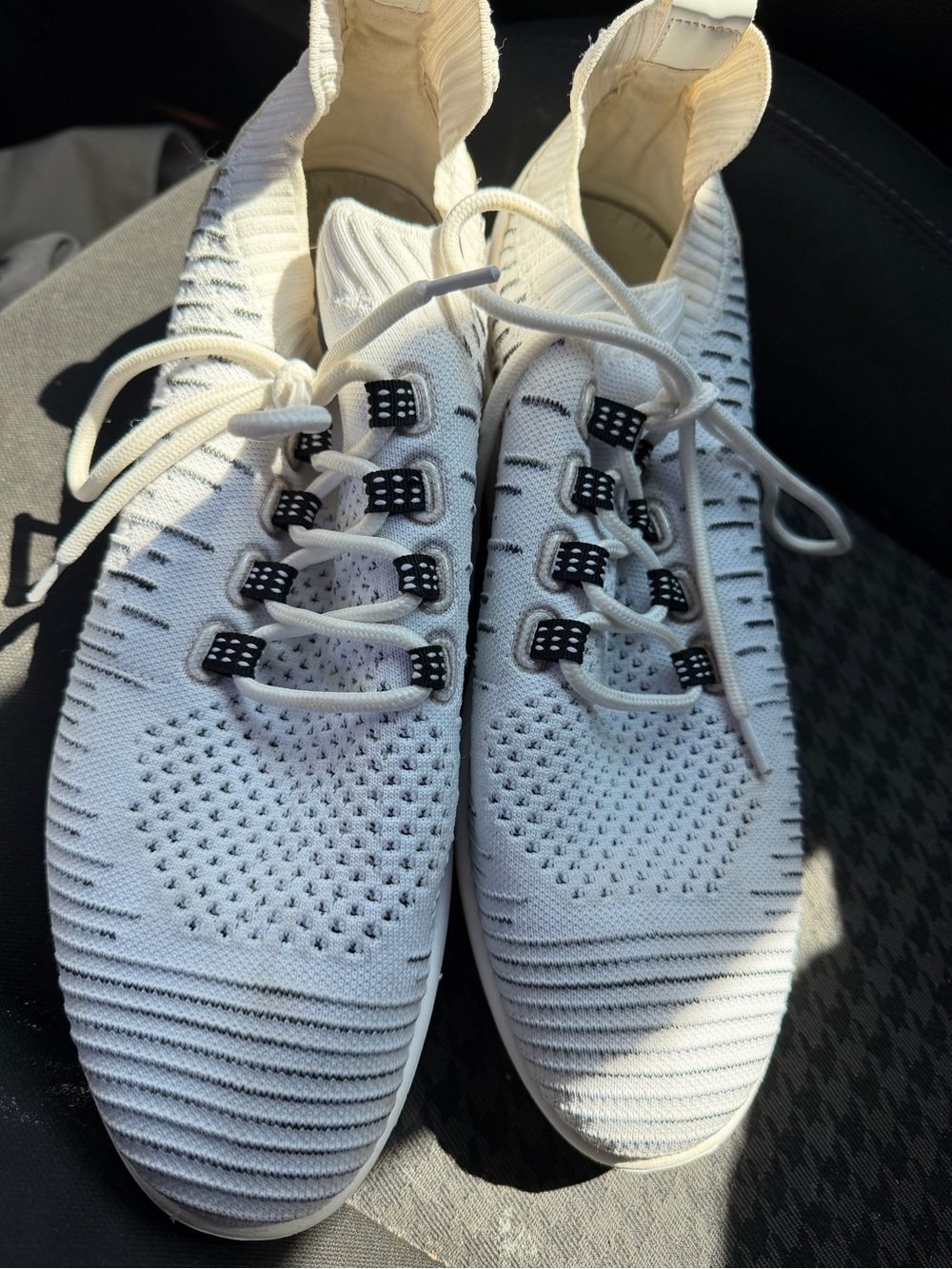 Stacy Adams White Knit Lace-Up Sneakers with Black Eyelet Accents